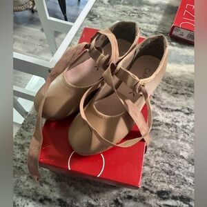 Capezio Kids Beige/Tan Ballet Mary Jane Shoes with Ribbon Ties